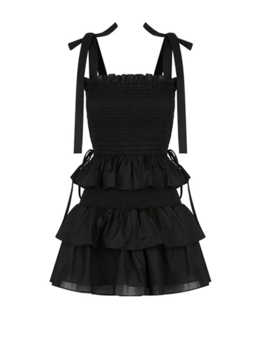 Shirred Black Tiered Mini Dress
